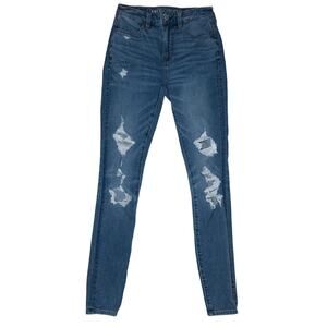 American Eagle Women's Size 0 Dream Jean Super Hi-Rise Jegging Distressed Blue